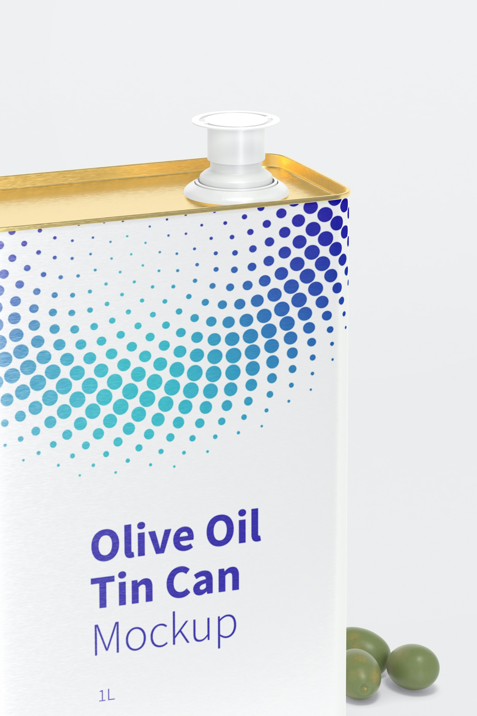 1 Liter Olive Oil Rectangular Tin Can Mockup, Close-Up