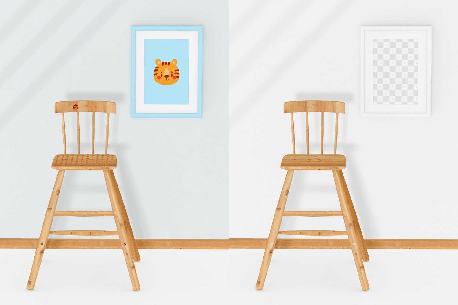 Wooden High Chair for Kids with Wall Mockup