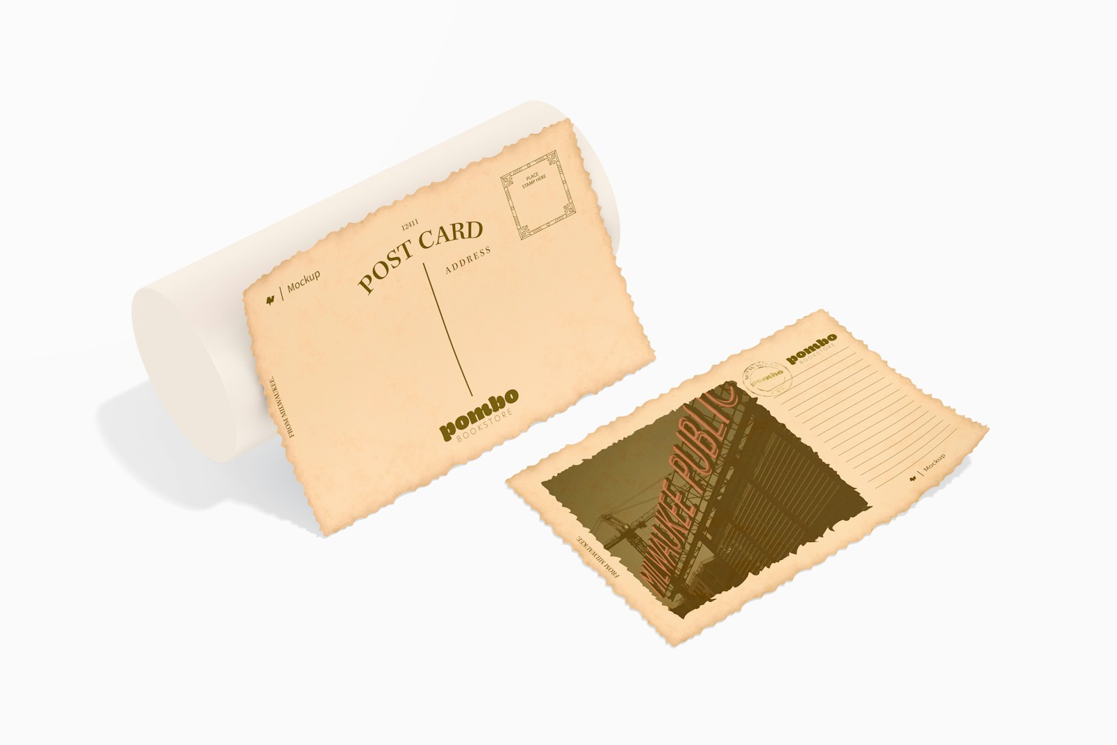 Aged Postcards Mockup, Dropped and Standing