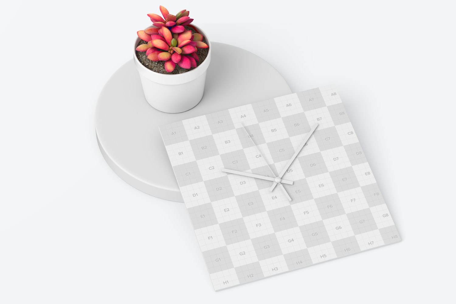 Square Wall Clock Mockup, Top View Square Wall Clock Mockup, Top View