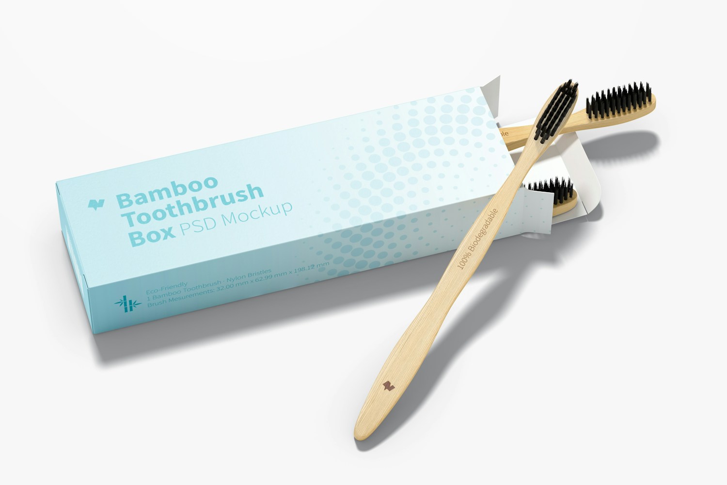 Bamboo Toothbrushes Boxes Mockup, Perspective View