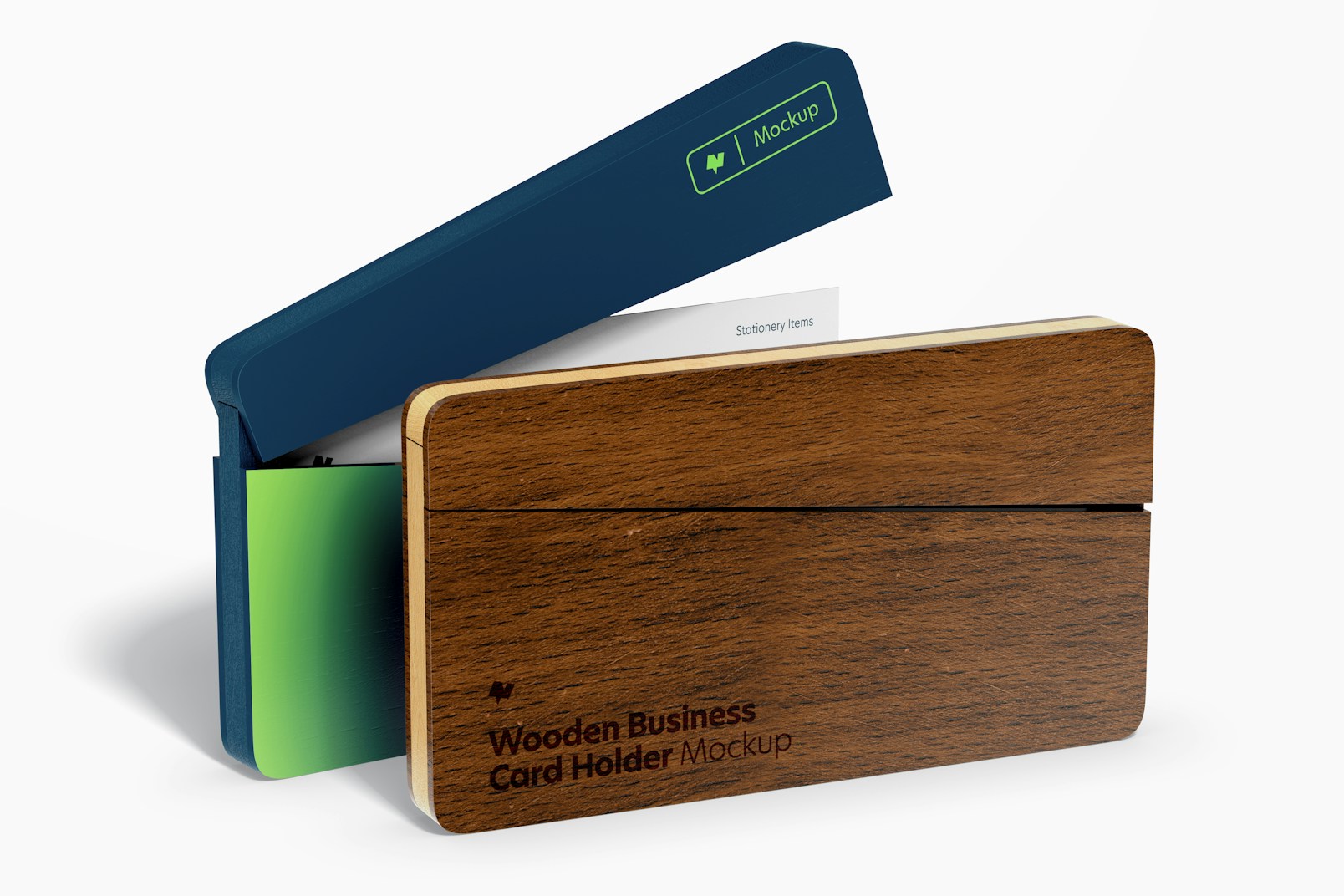 Wooden Business Card Holders Mockup, Perspective