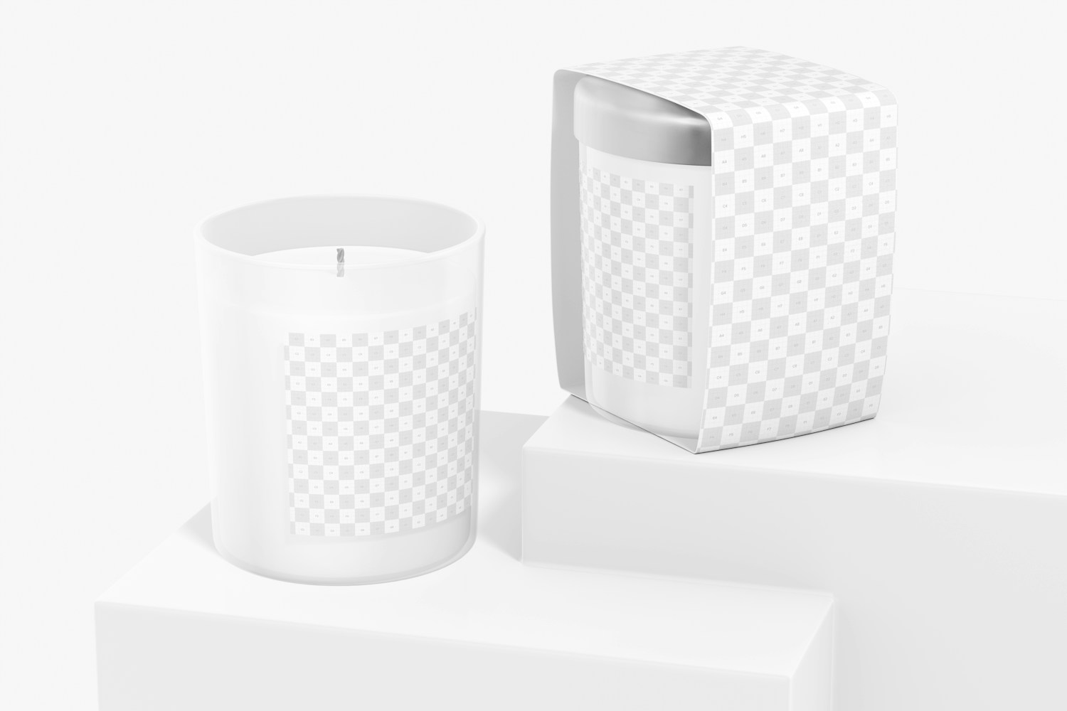 Glass Candle Jars with Label Mockup, on Surfaces