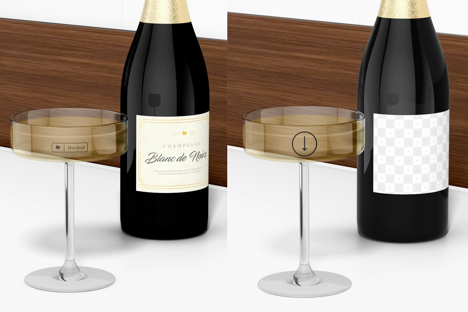 Flat Martini Glass Mockup, Standing and Dropped