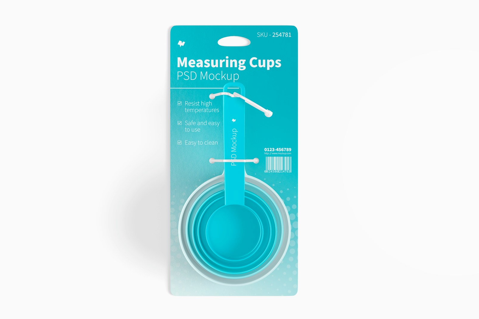 Measuring Cups Set on Blister Mockup, Front View