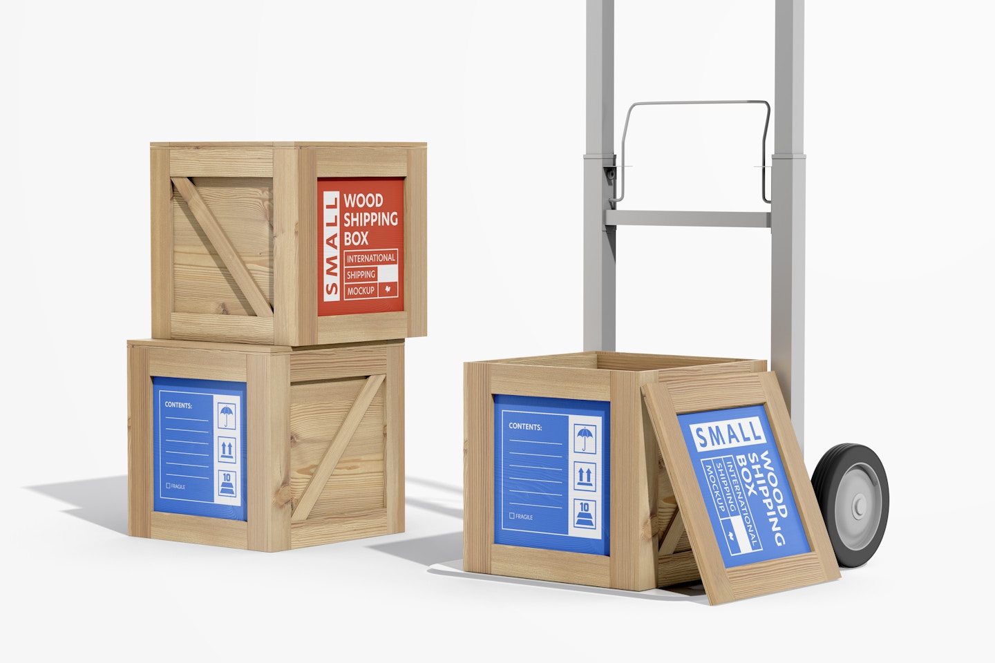 Small Wood Shipping Boxes Mockup, Stacked