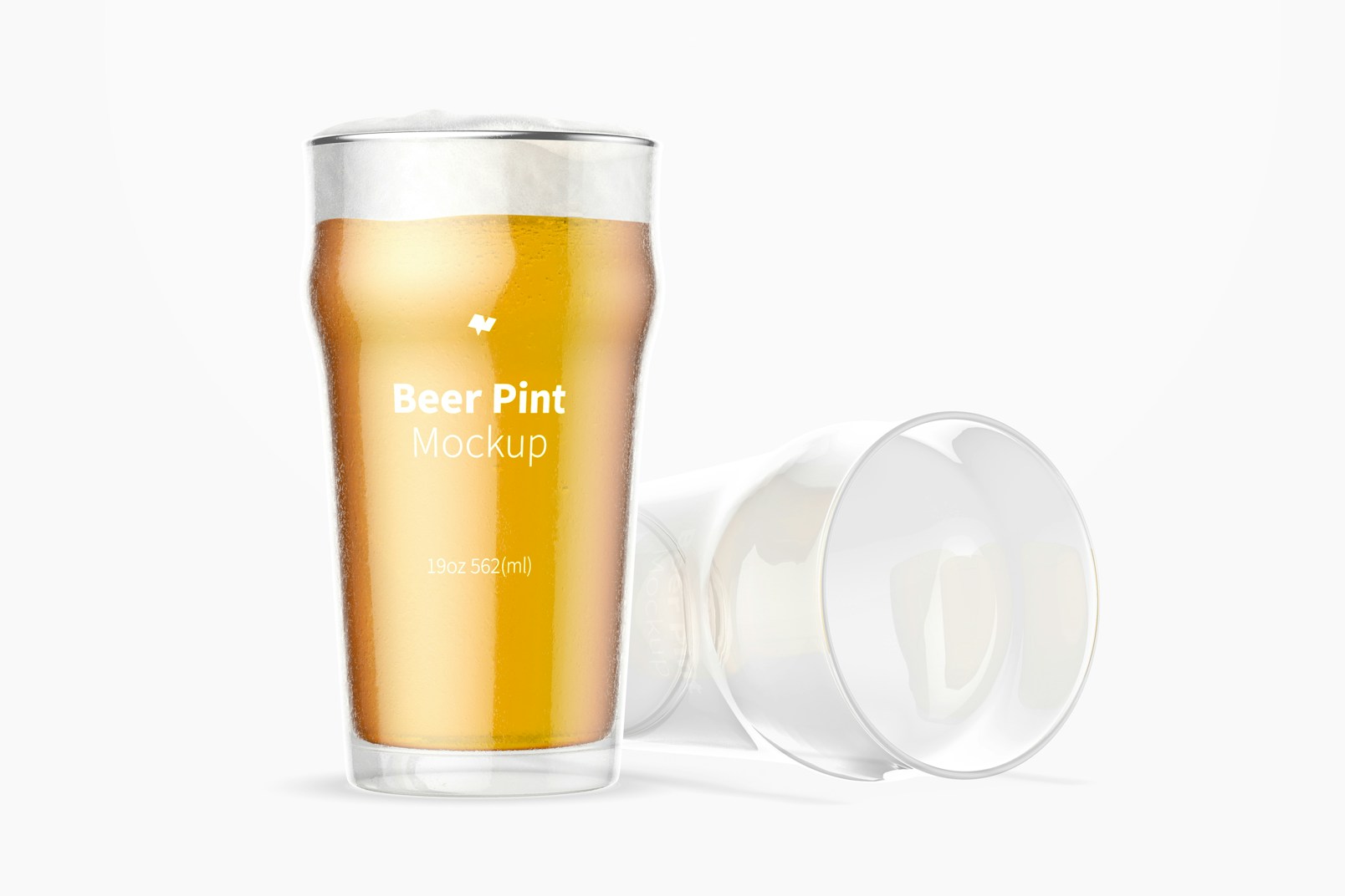 19 oz Beer Nonic Pint Glass Mockup, Dropped