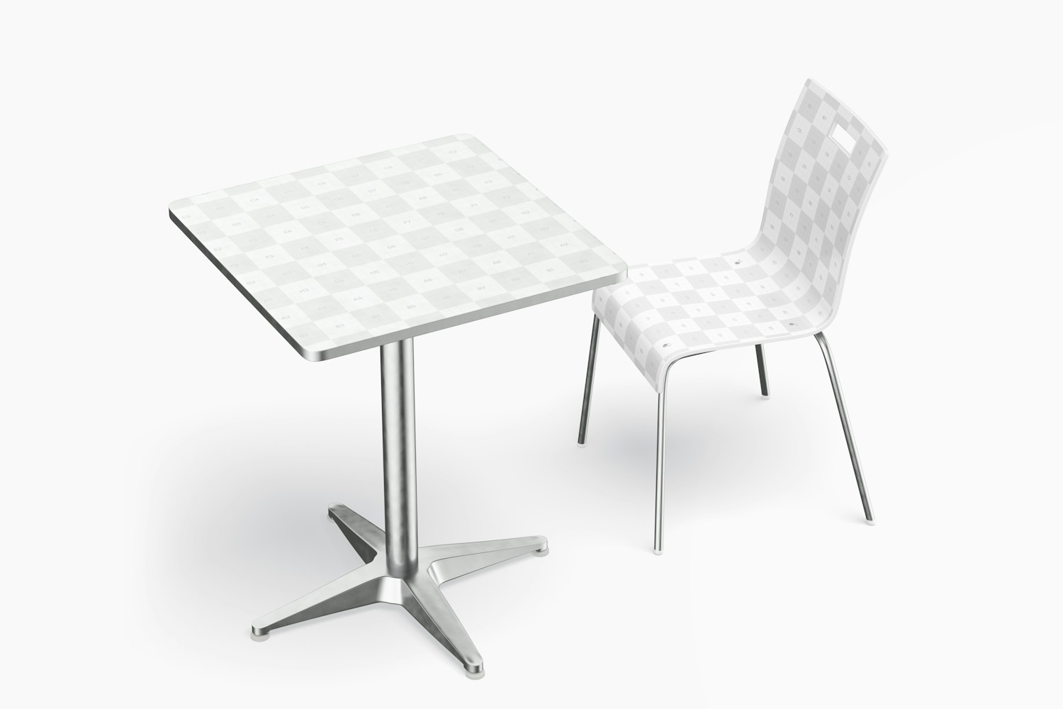 Square Aluminum Restaurant Table with Chair Mockup