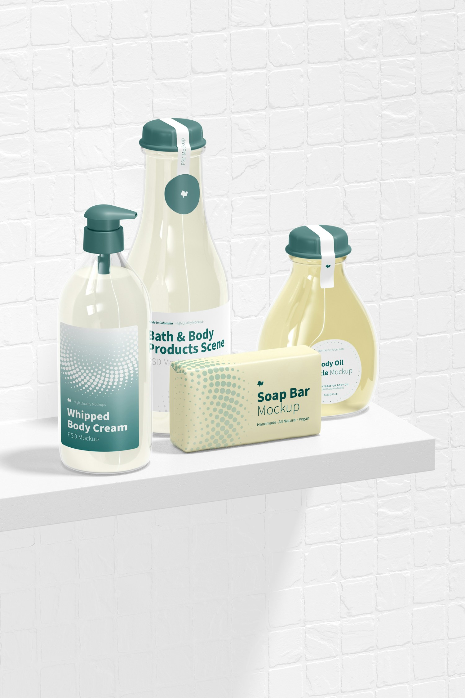 Bath and Body Products Scene Mockup, Perspective