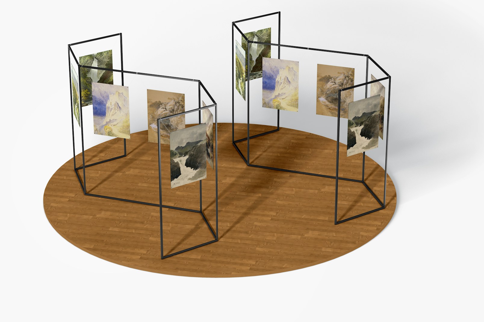 Art Exhibition Metallic Modular Frames Mockup, Top View