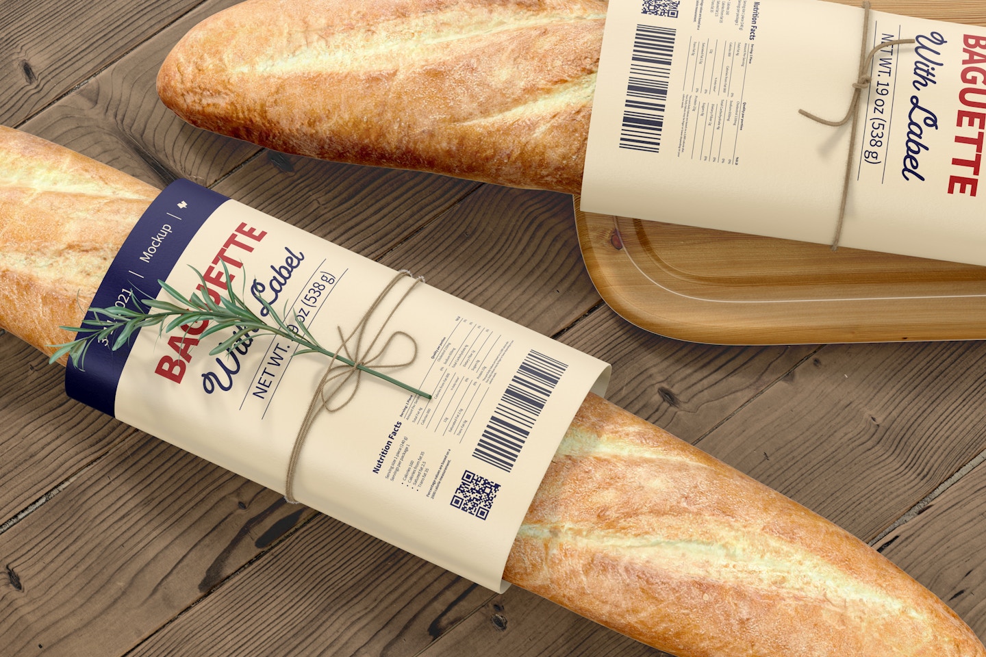 Baguettes with Label Mockup, Perspective 02