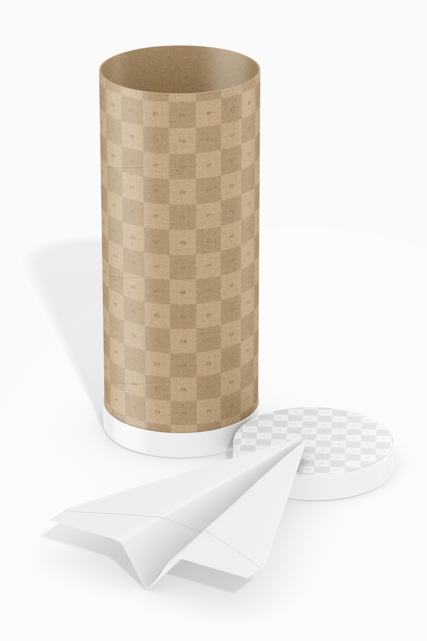 Cardboard Tube with Lids Mockup, Front View