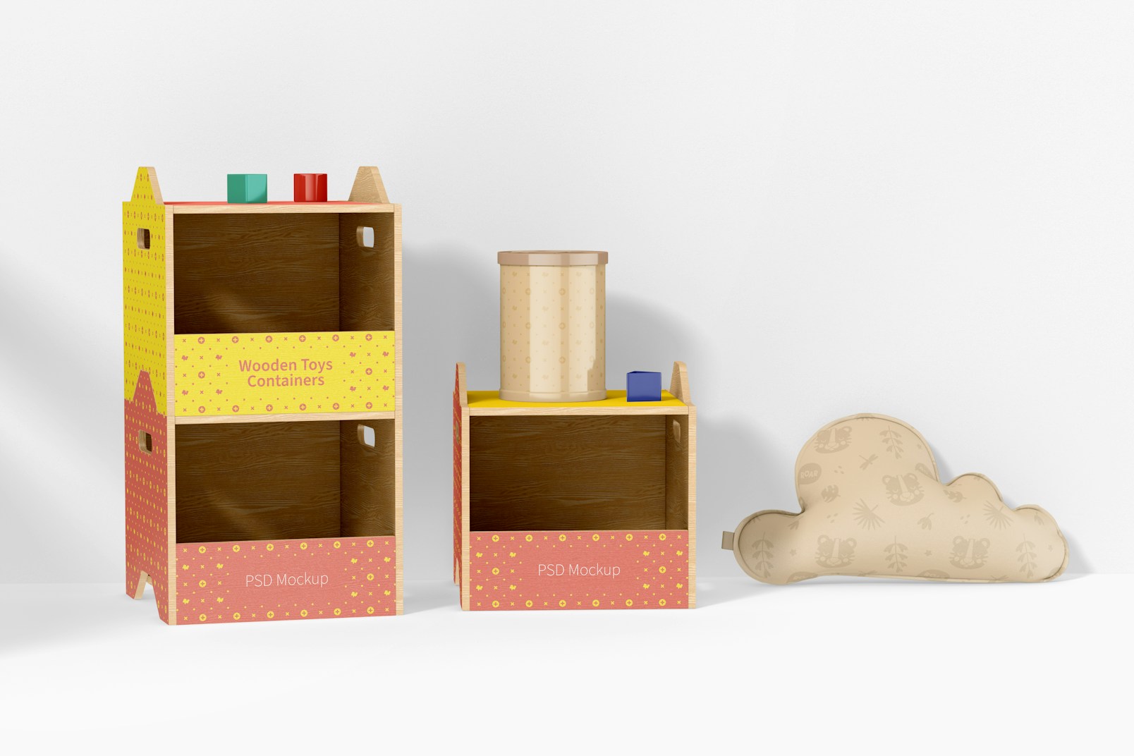 Wooden Toys Container Mockup, Front View