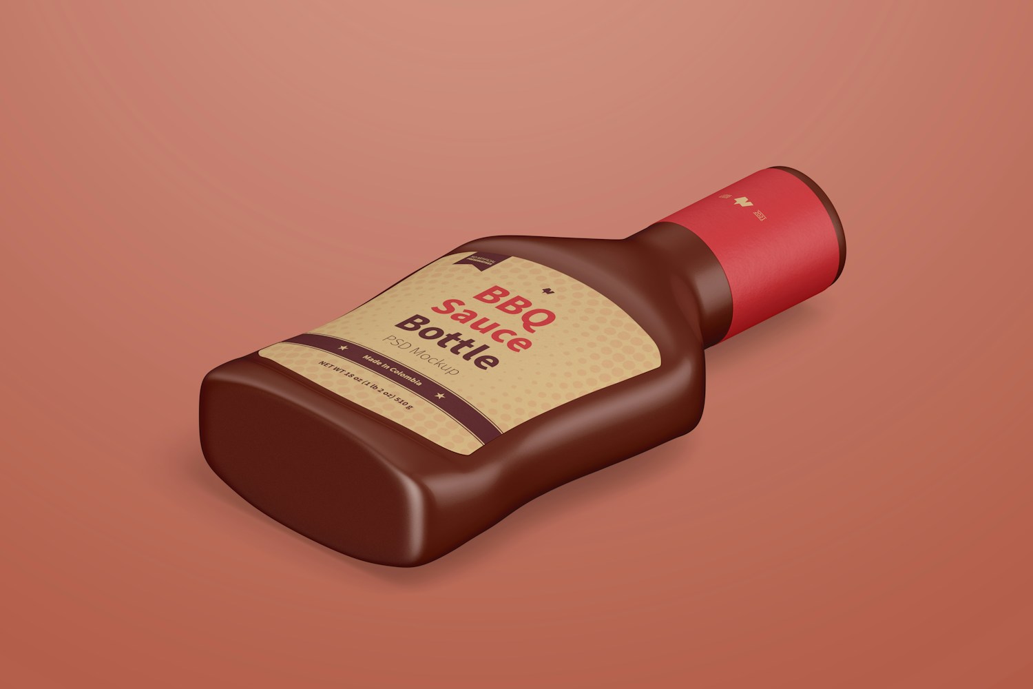 Barbecue Sauce Bottle Mockup, Isometric View