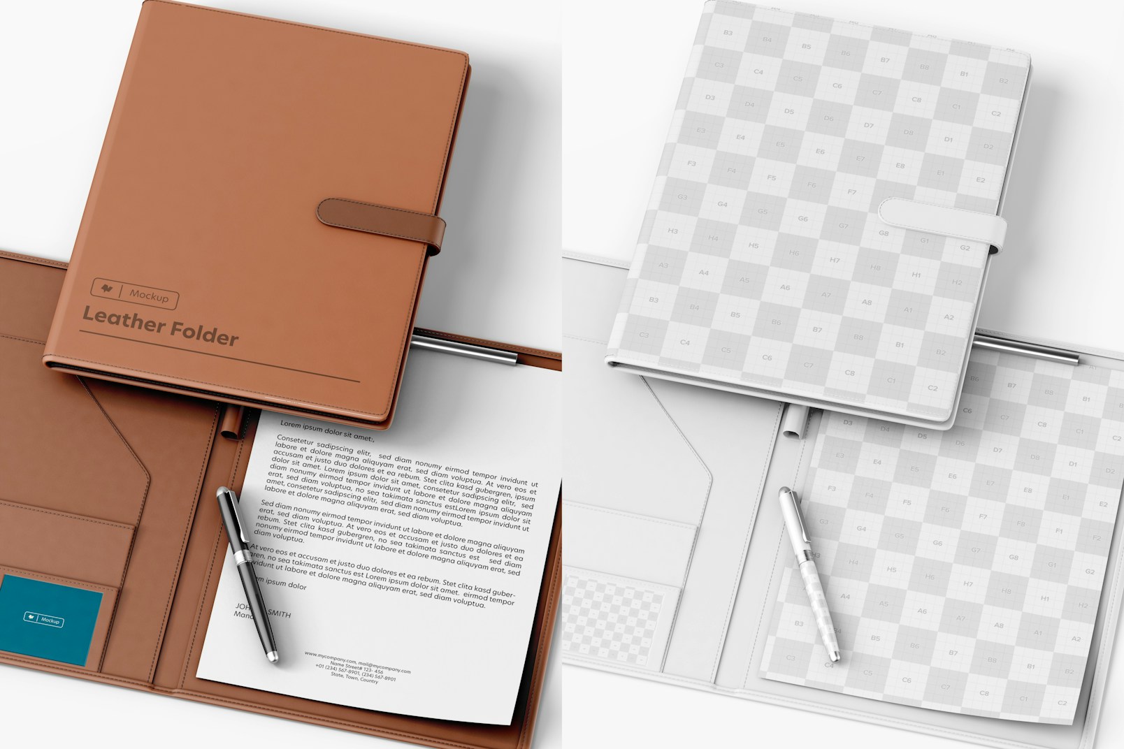Leather Folder with Tab Mockup, Stacked