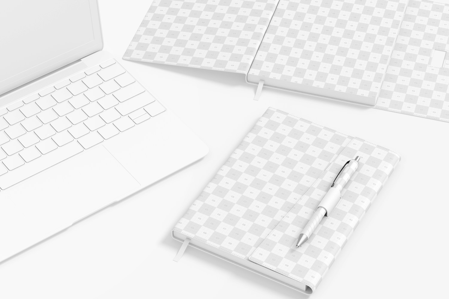 Notebook with Pen Holder Mockup, Perspective View Notebook with Pen Holder Mockup, Perspective View