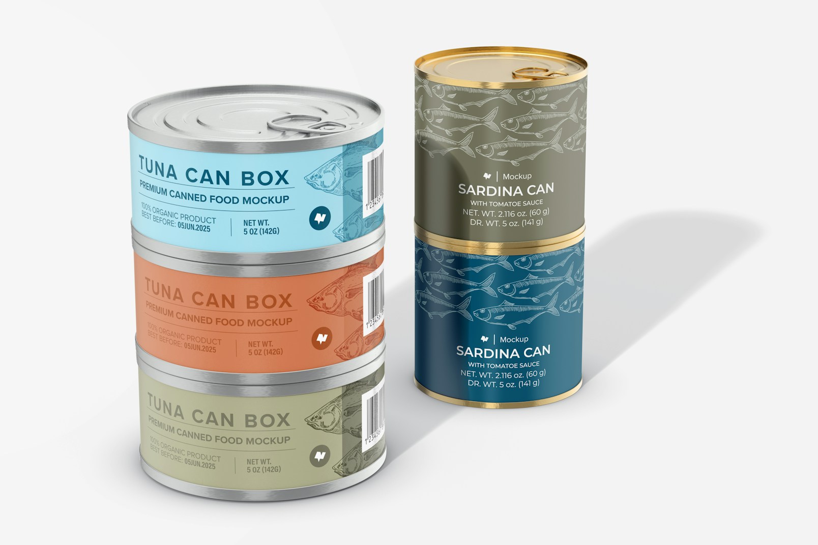 Premium Canned Food Mockup, Stacked
