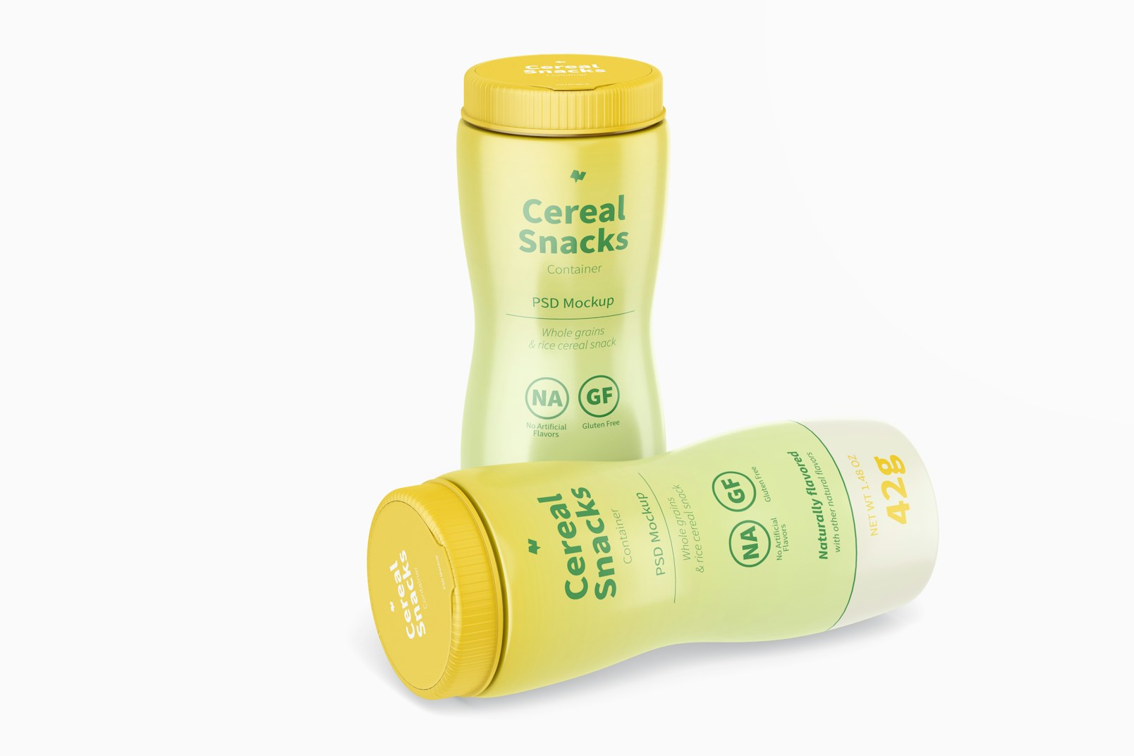 Cereal Snacks Bottles Mockup, Standing and Dropped