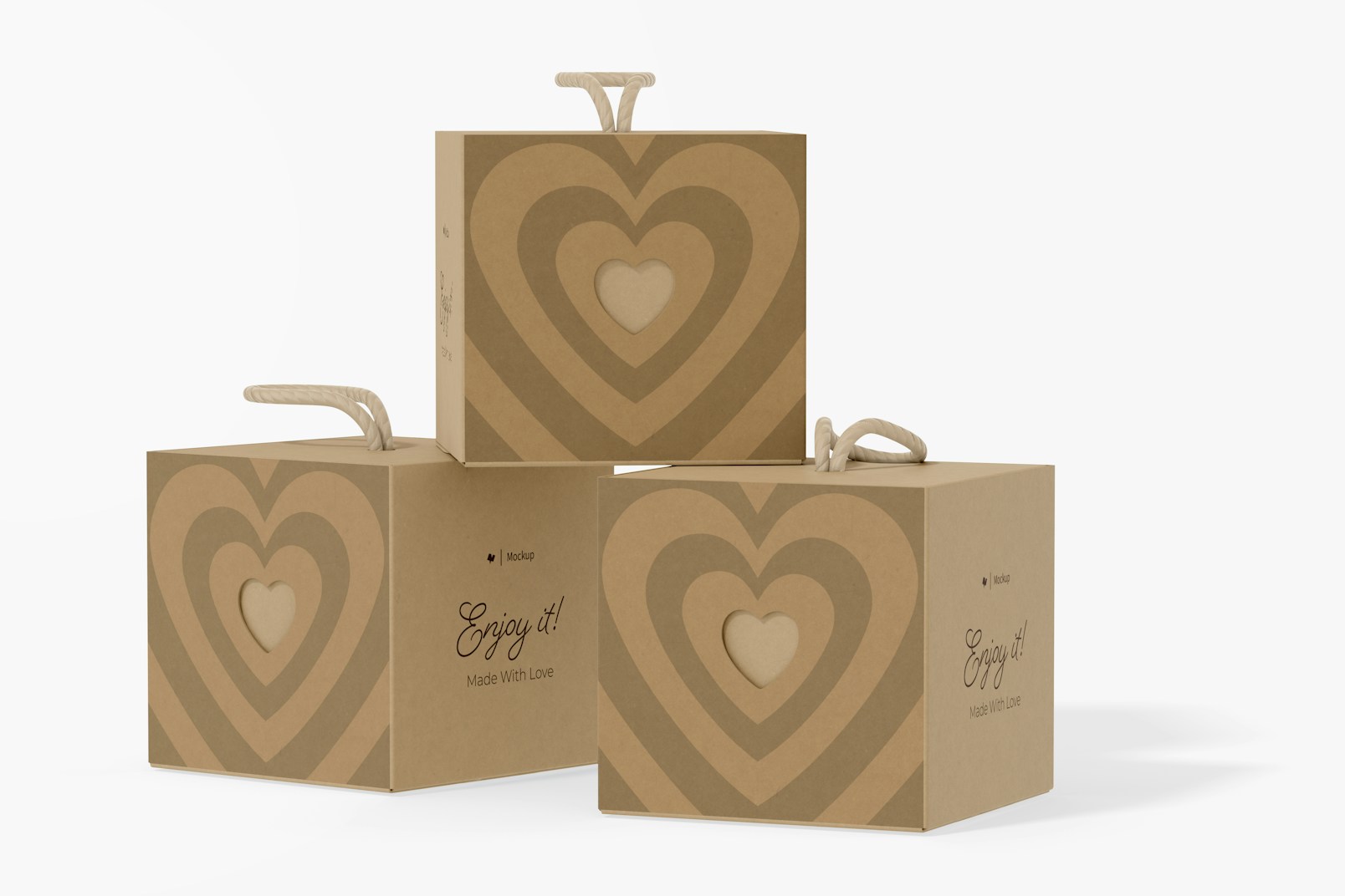 Kraft Cube Box With Heart Mockup, Stacked