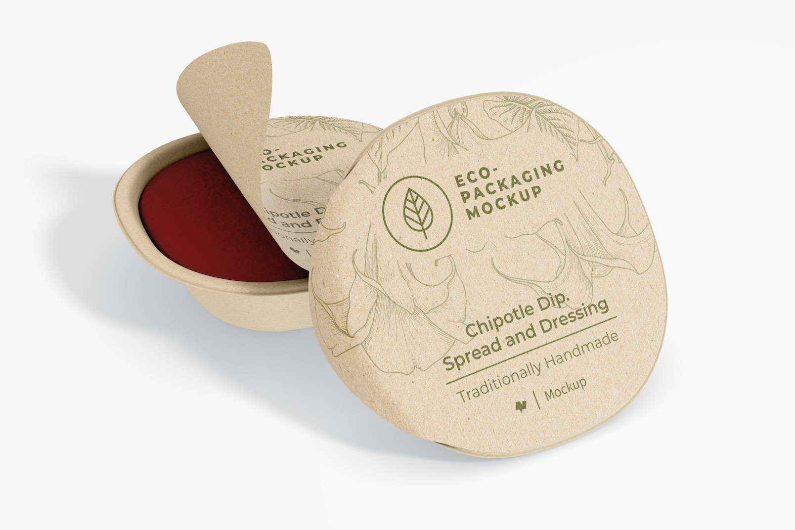 Biodegradable Dipping Sauce Containers Mockup, Opened and Closed