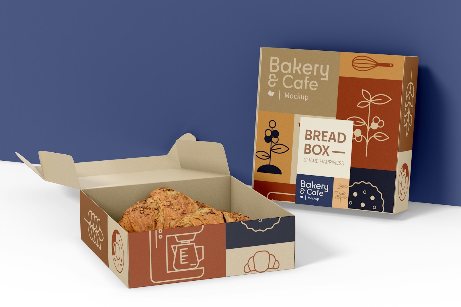 Bread Boxes with Label Mockup, Standing and Dropped