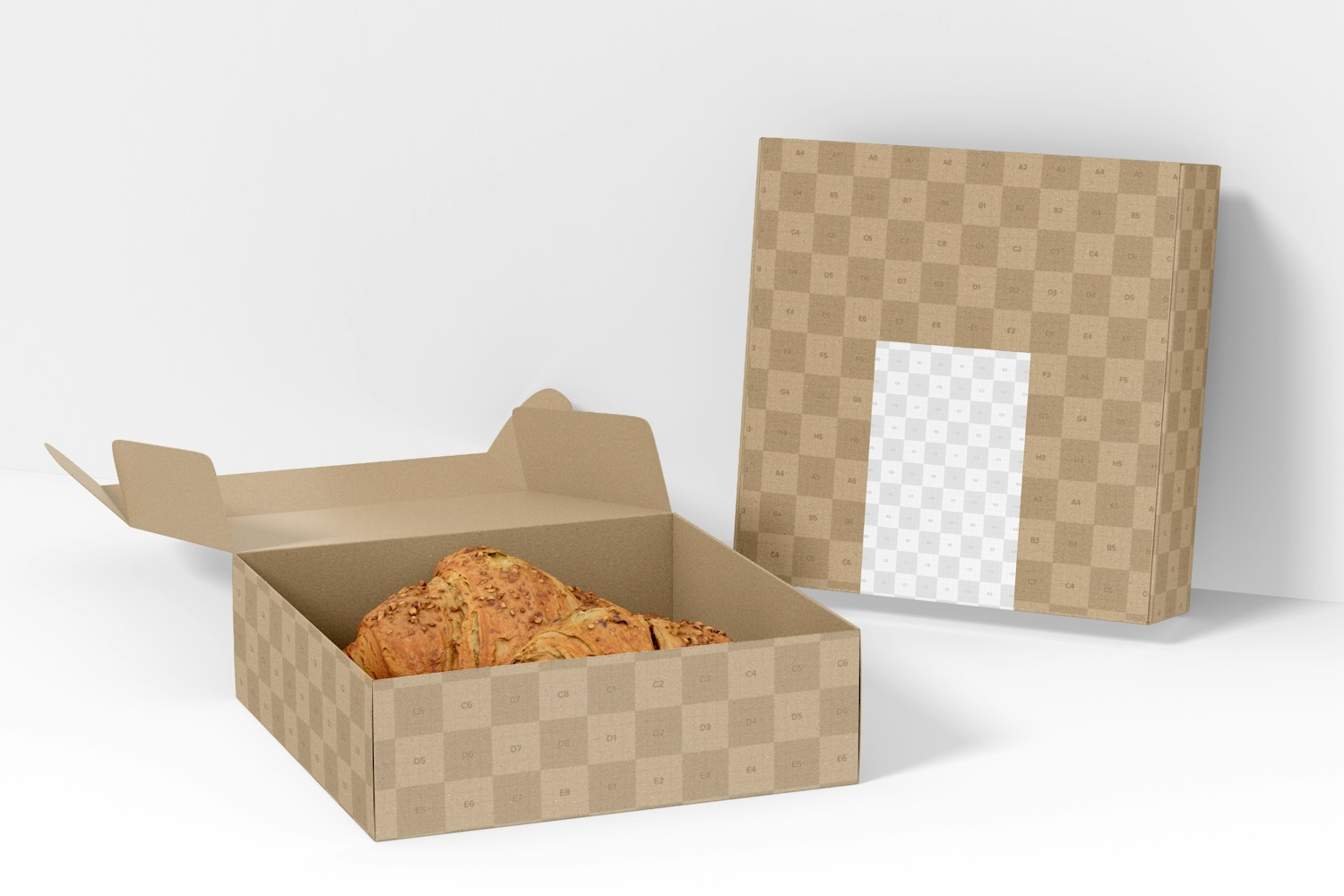 Maqueta de Cajas con Etiqueta para Pan, de Pie y Caída