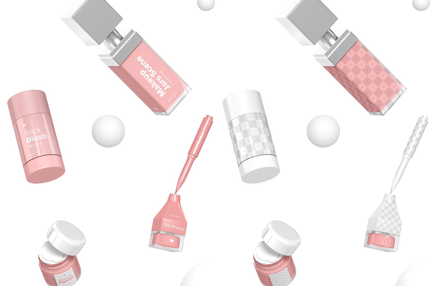 Makeup Jars Scene Mockup, Falling Makeup Jars Scene Mockup, Falling