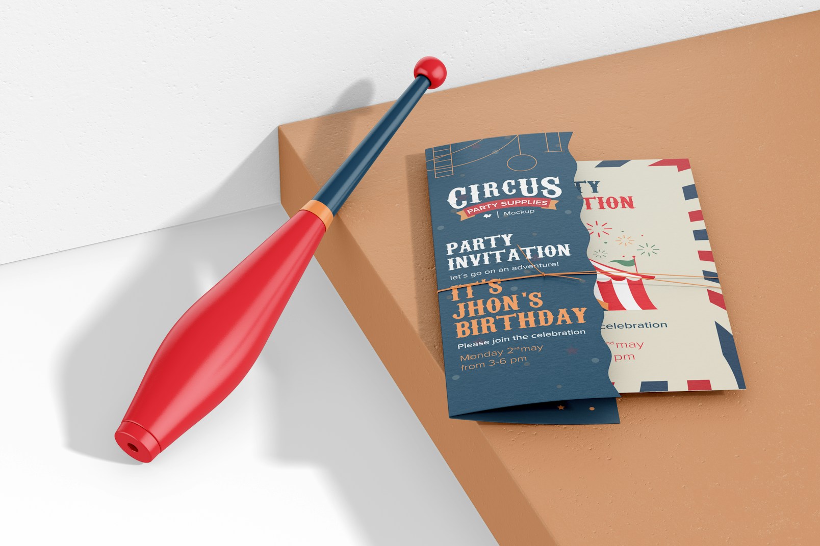 Circus Party Invitation Card Mockup, Perspective