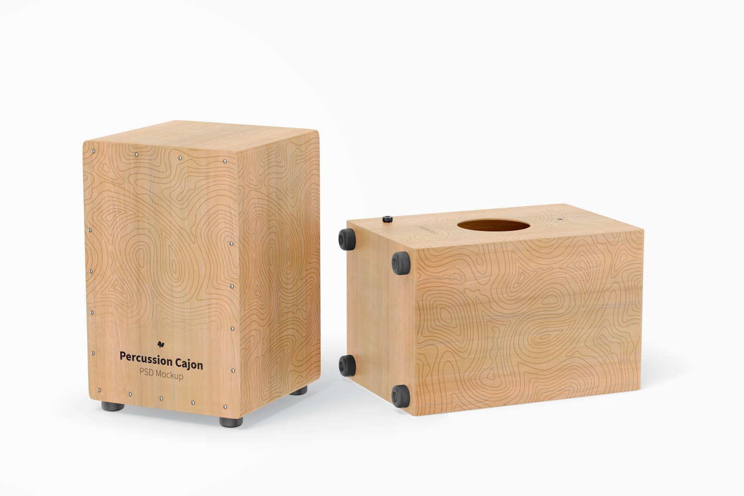 Percussion Cajons Mockup, Standing and Dropped Percussion Cajons Mockup, Standing and Dropped