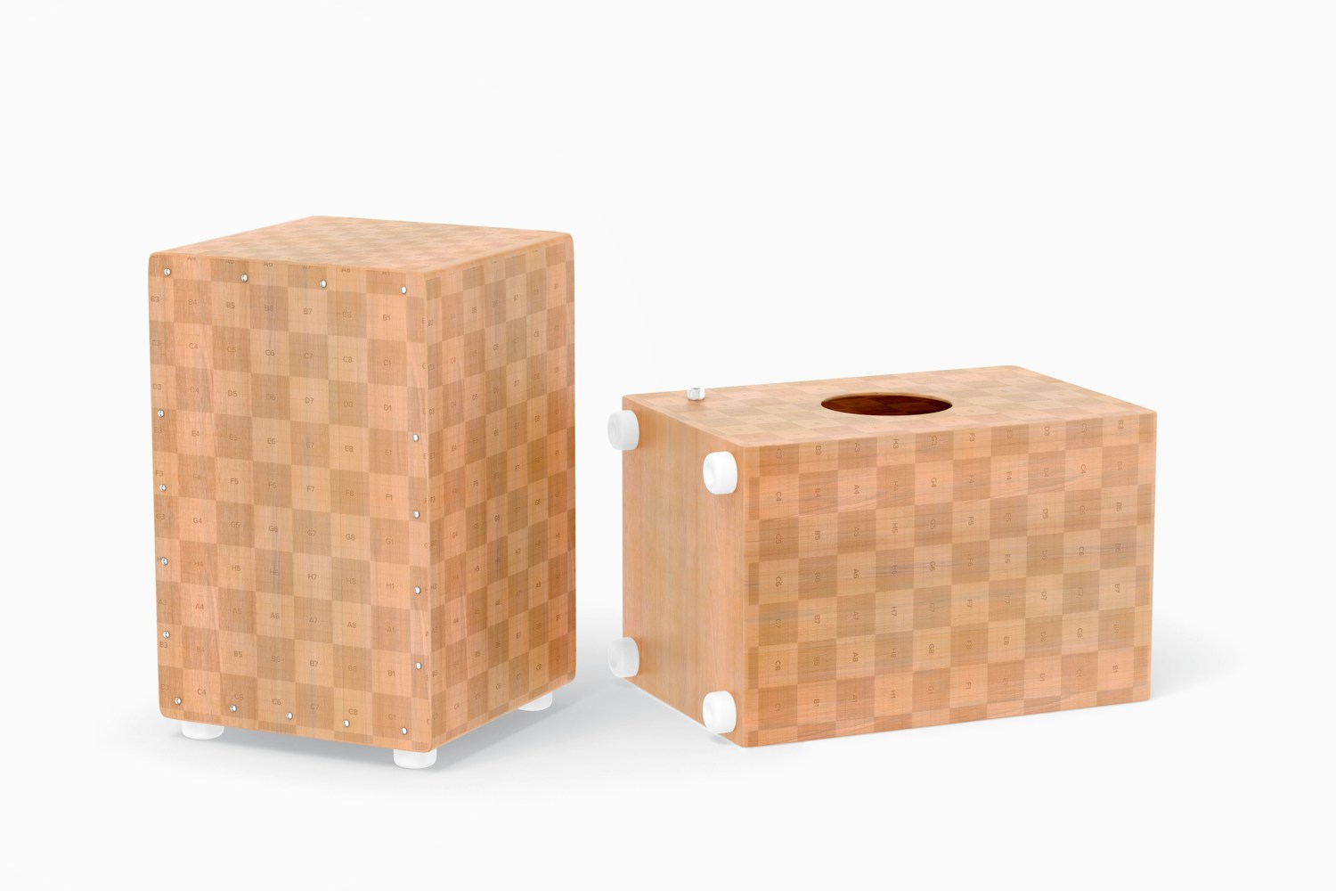 Percussion Cajons Mockup, Standing and Dropped Percussion Cajons Mockup, Standing and Dropped