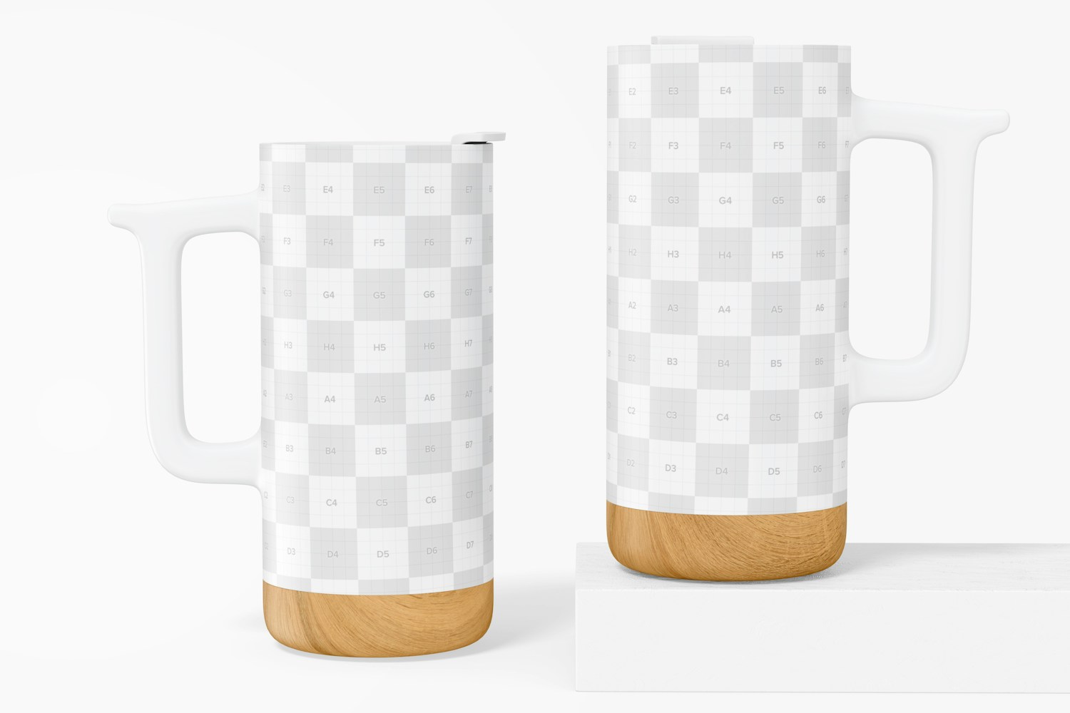 16 oz Ceramic Mugs with Wood Base Mockup