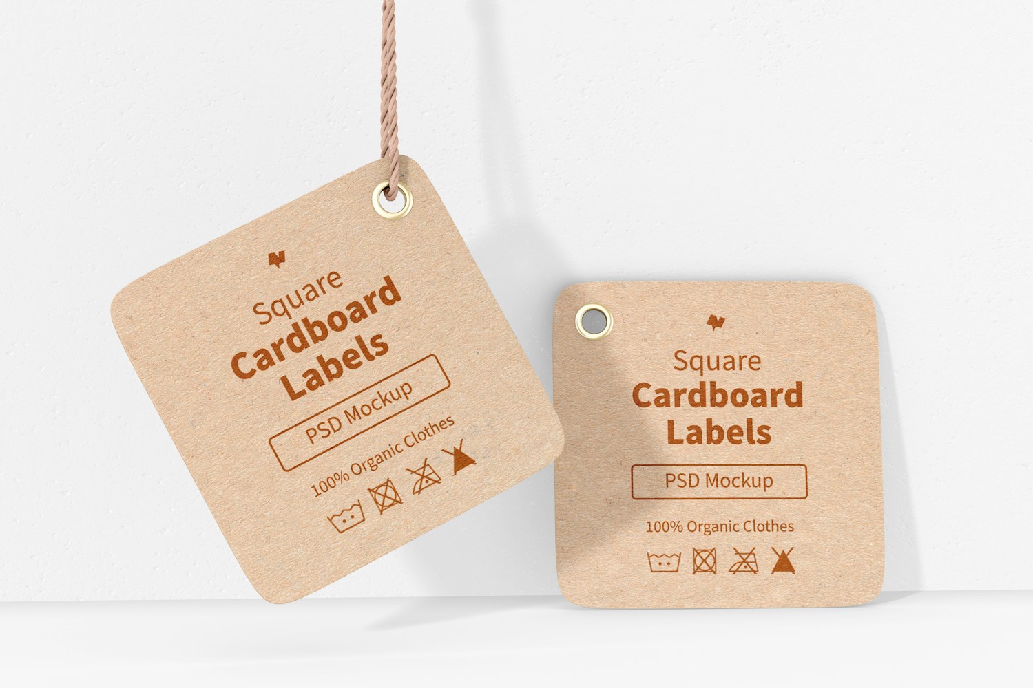Square Cardboard Labels with Rope Mockup, Perspective