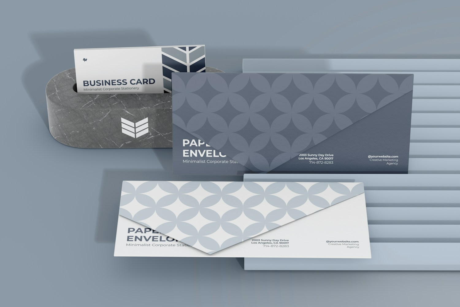Corporate Paper Envelope with Card Holder Mockup, High Angle View