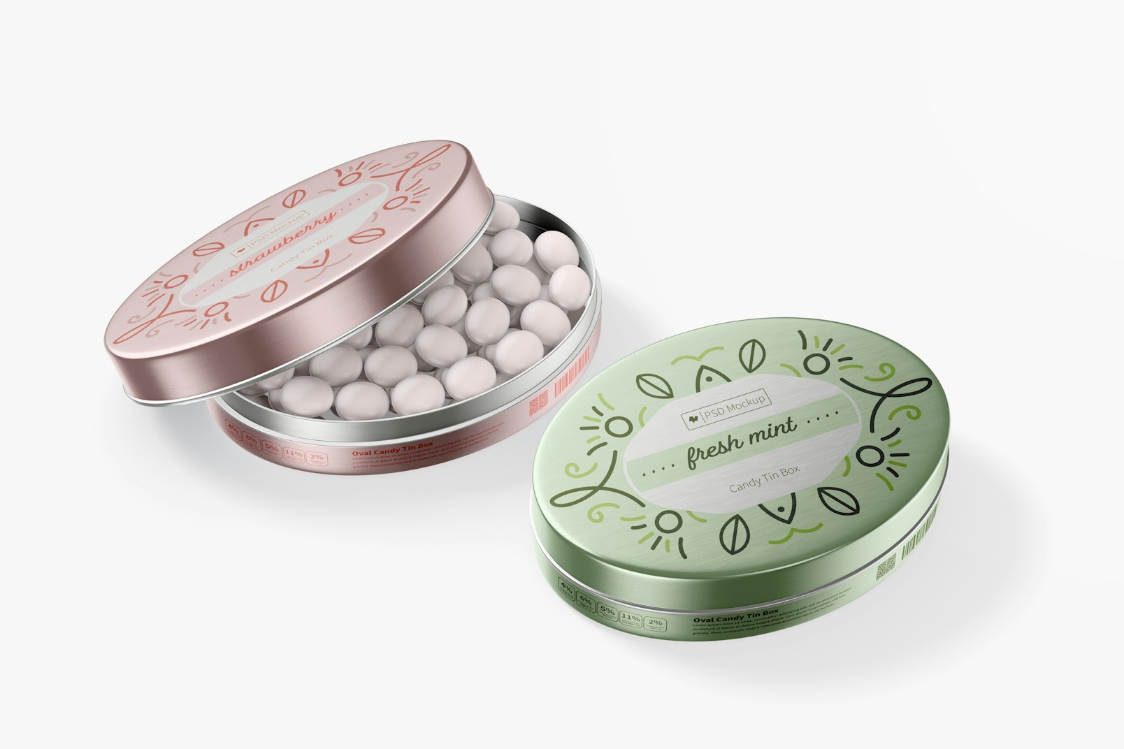 Oval Candy Tin Boxes Mockup