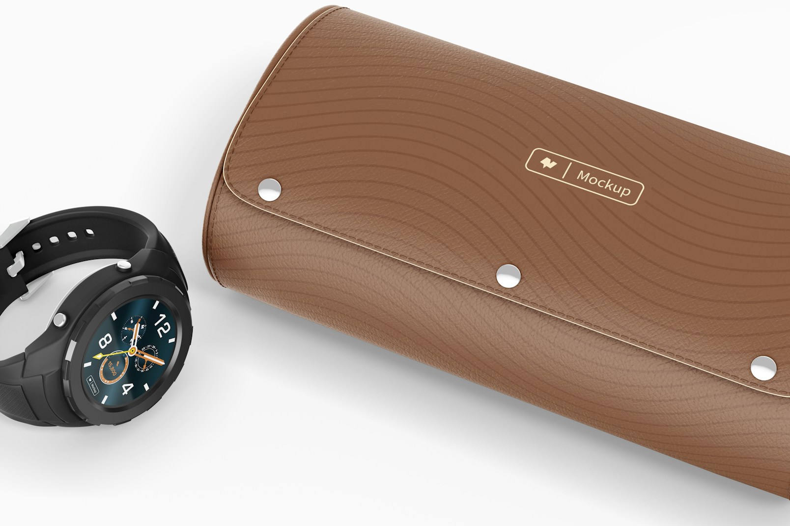 Leather Case Watch Mockup, Close Up