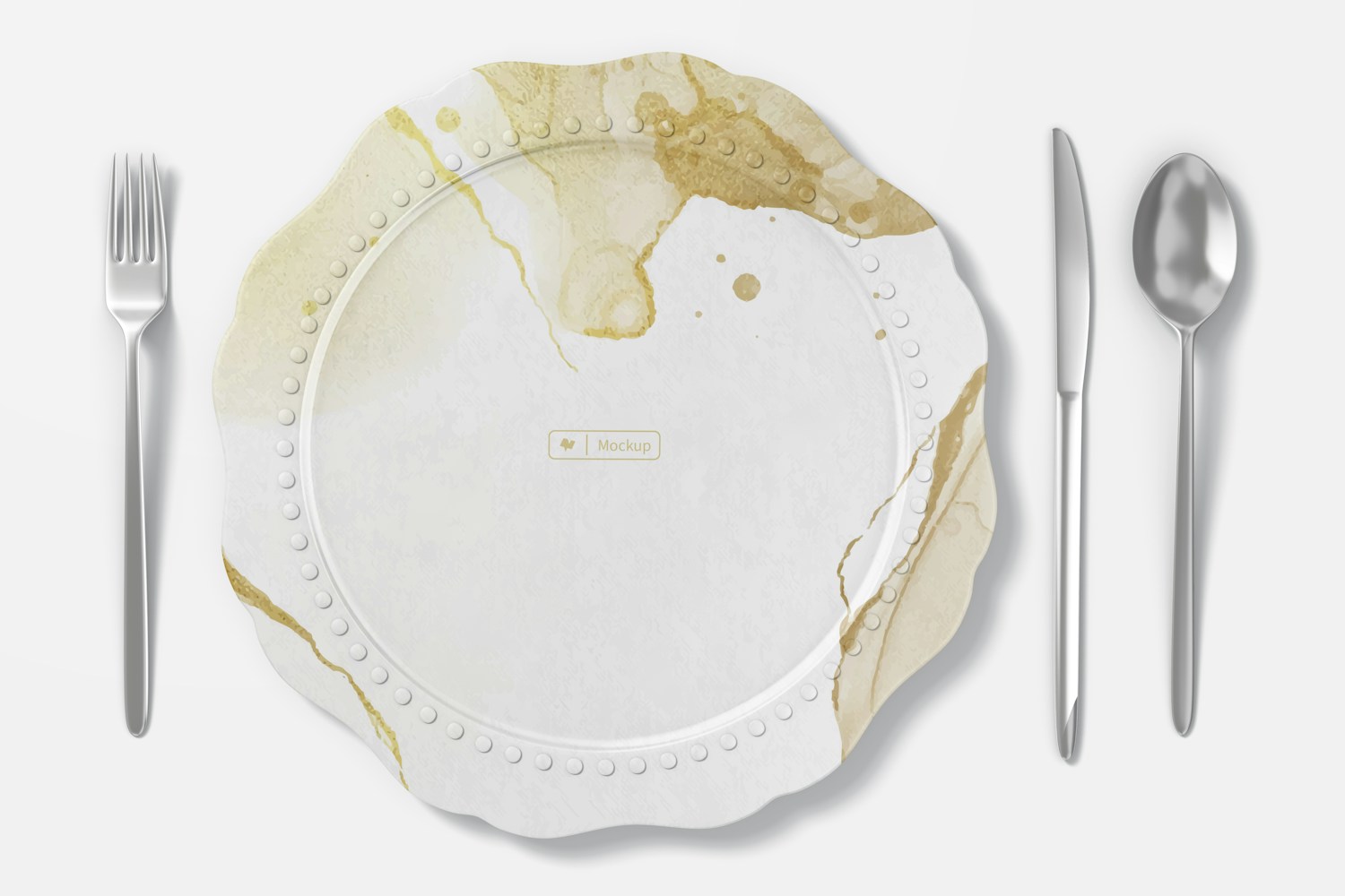 Retro Flower Plate Mockup, Top View Retro Flower Plate Mockup, Top View