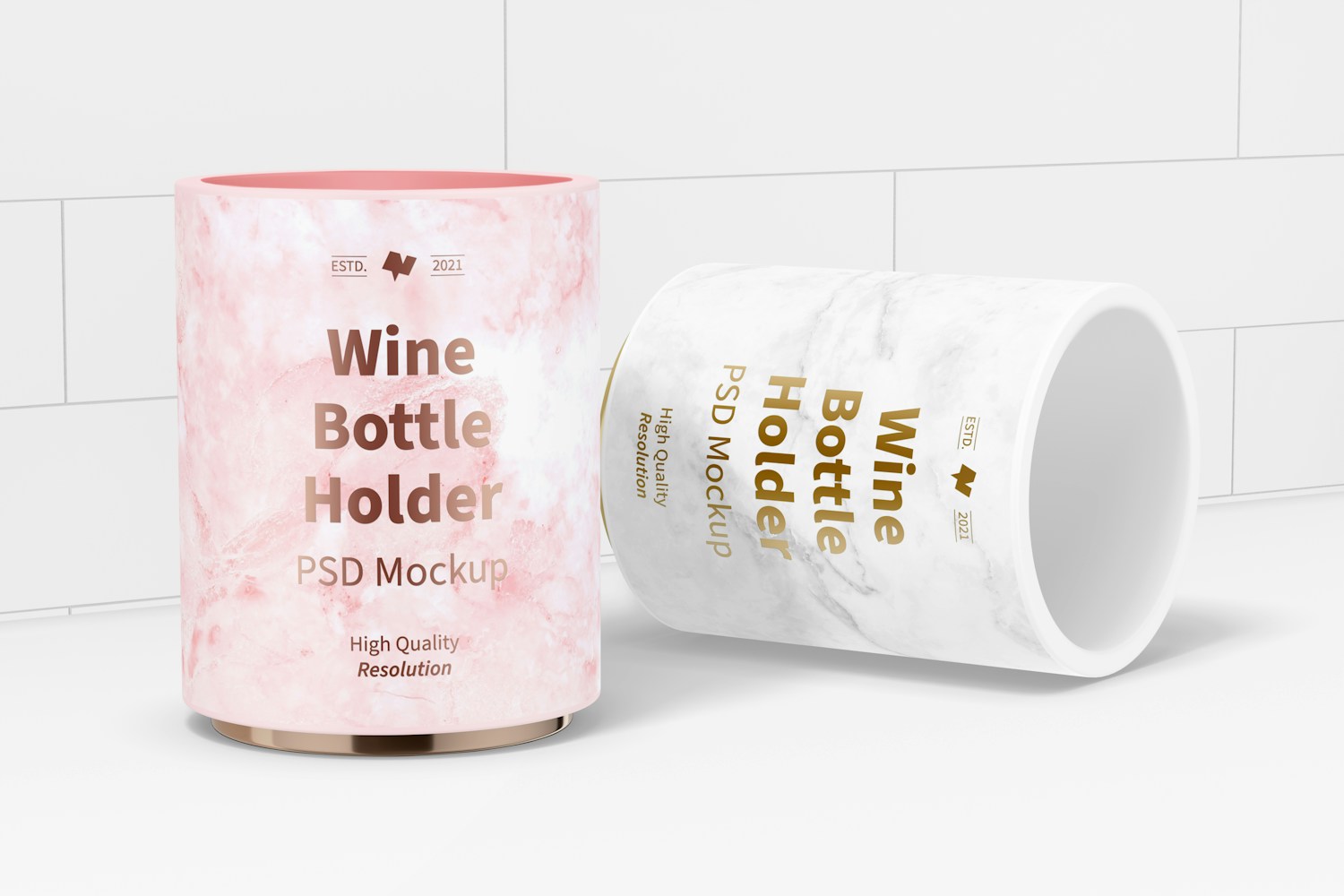 Wine Bottle Holders Mockup, Standing and Dropped