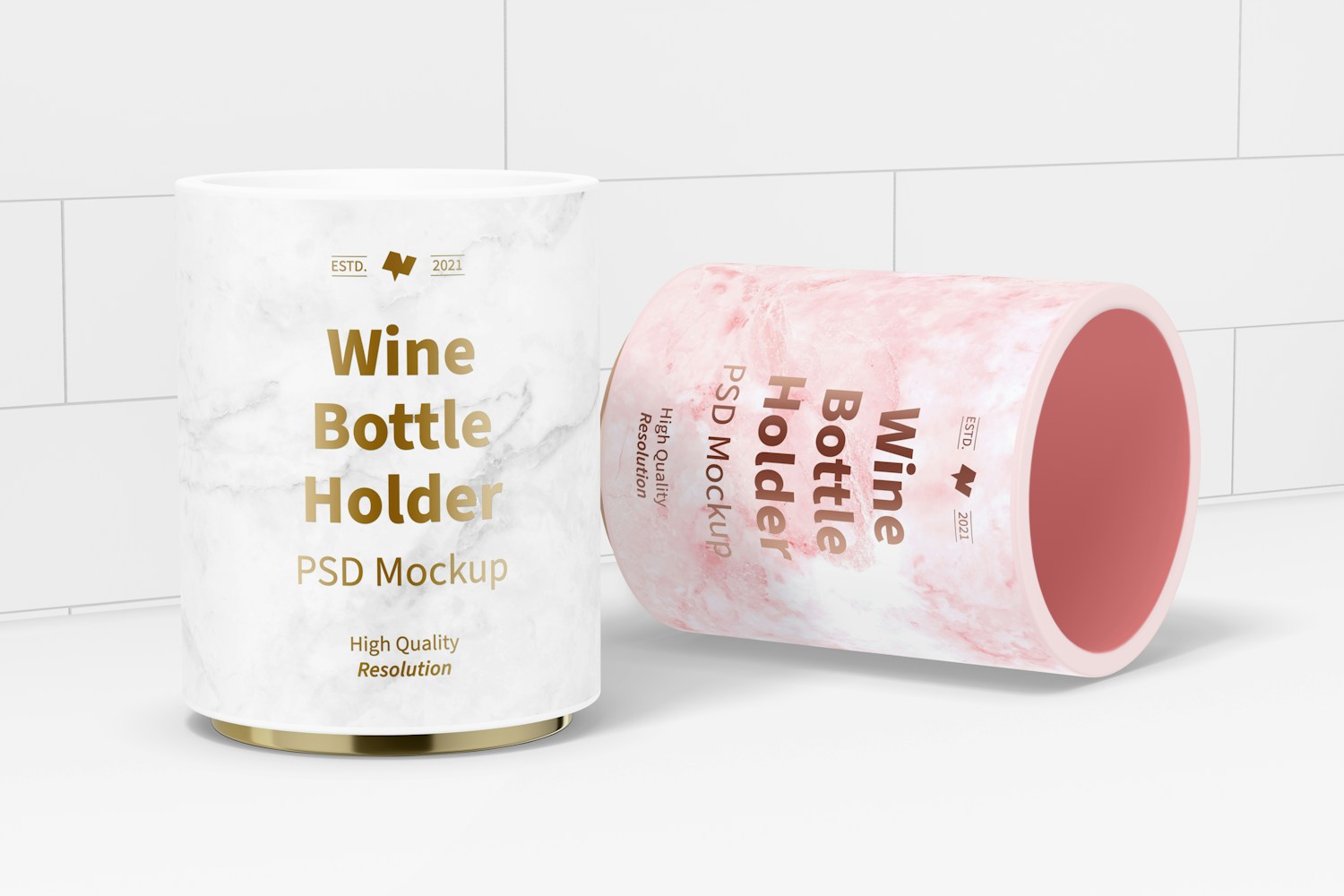 Wine Bottle Holders Mockup, Standing and Dropped
