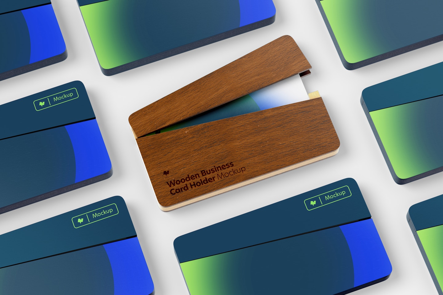 Wooden Business Card Holders Mockup, Mosaic