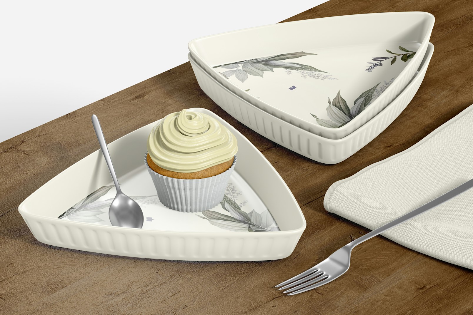 Ceramic Triangle Plate with Cupcake Mockup