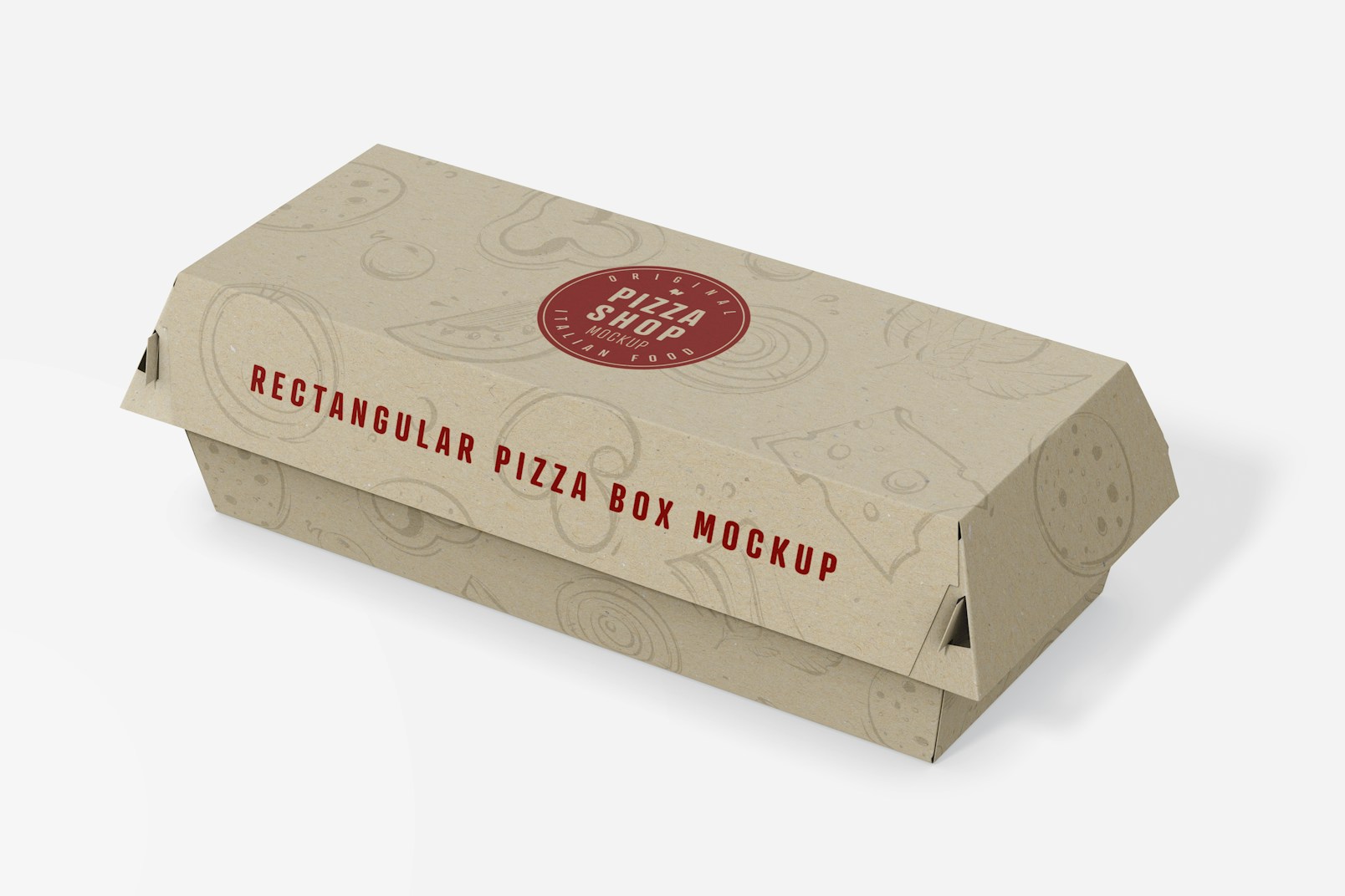 Rectangular Pizza Box Mockup, Perspective