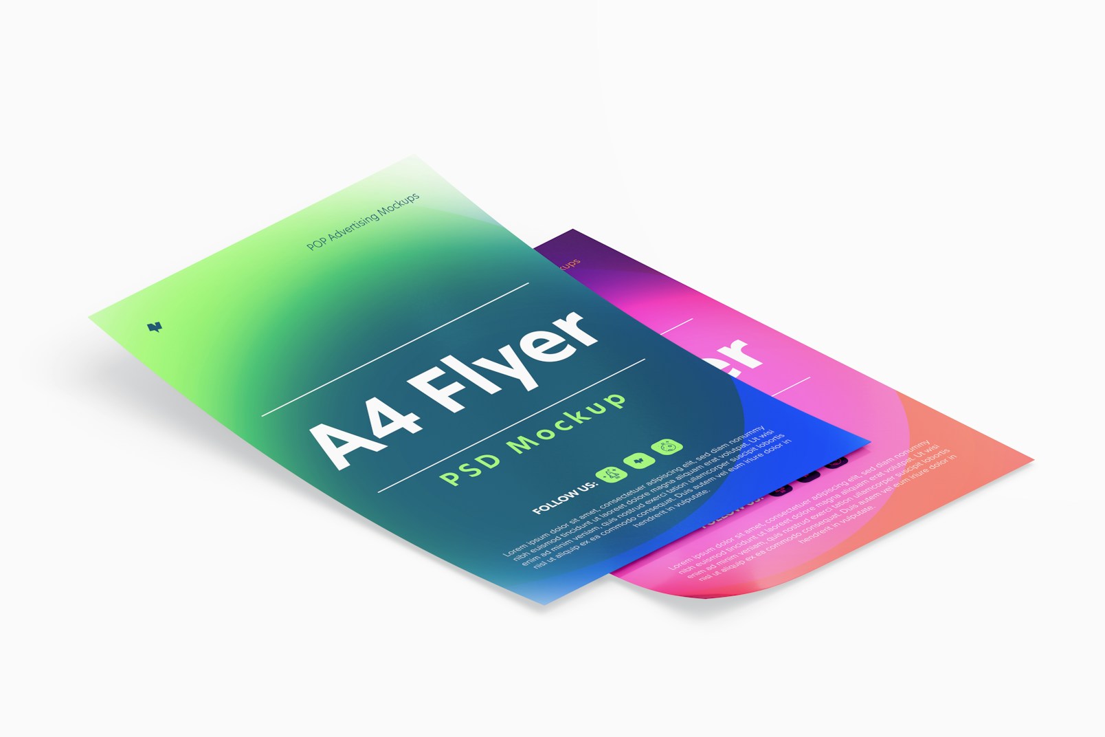 A4 Flyers Mockup, Isometric Left View