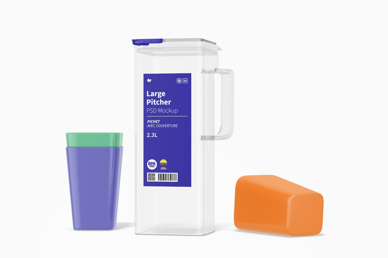 Large Pitcher with Lid with Glasses Mockup