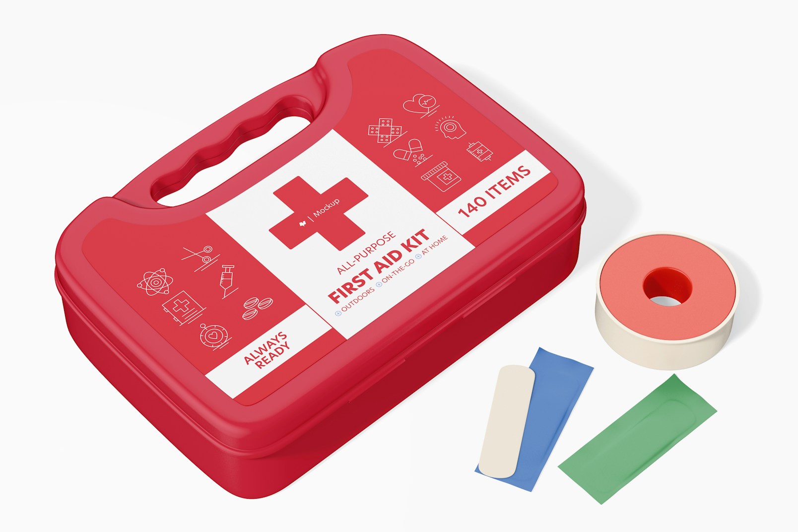 First Aid Kit with Handle Mockup, Perspective View