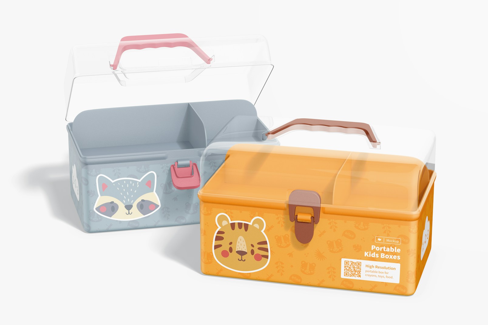 Portable Kids Boxes Mockup, Perspective