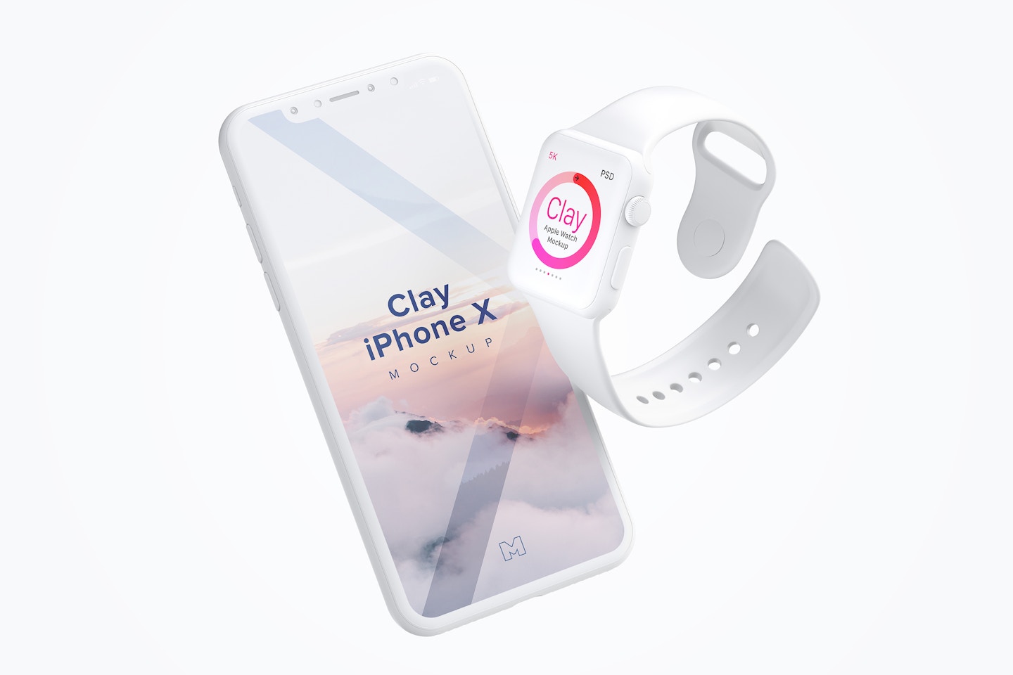 Clay Apple Watch and iPhone X Mockup