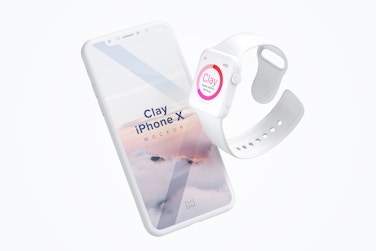 Clay Apple Watch and iPhone X Mockup