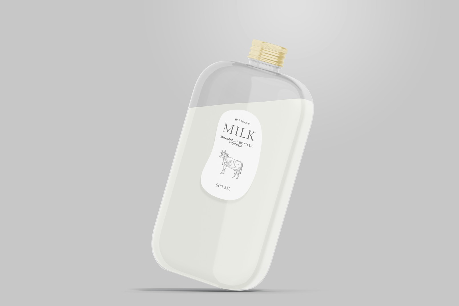 Milk Bottle with Round Corners Mockup, Leaned