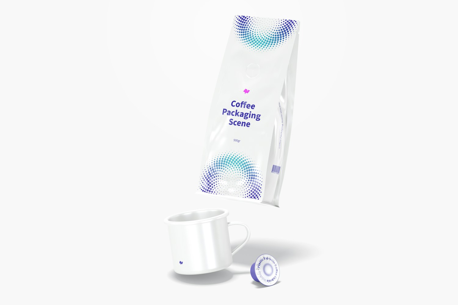 Coffee Packaging Scene Mockup, Falling