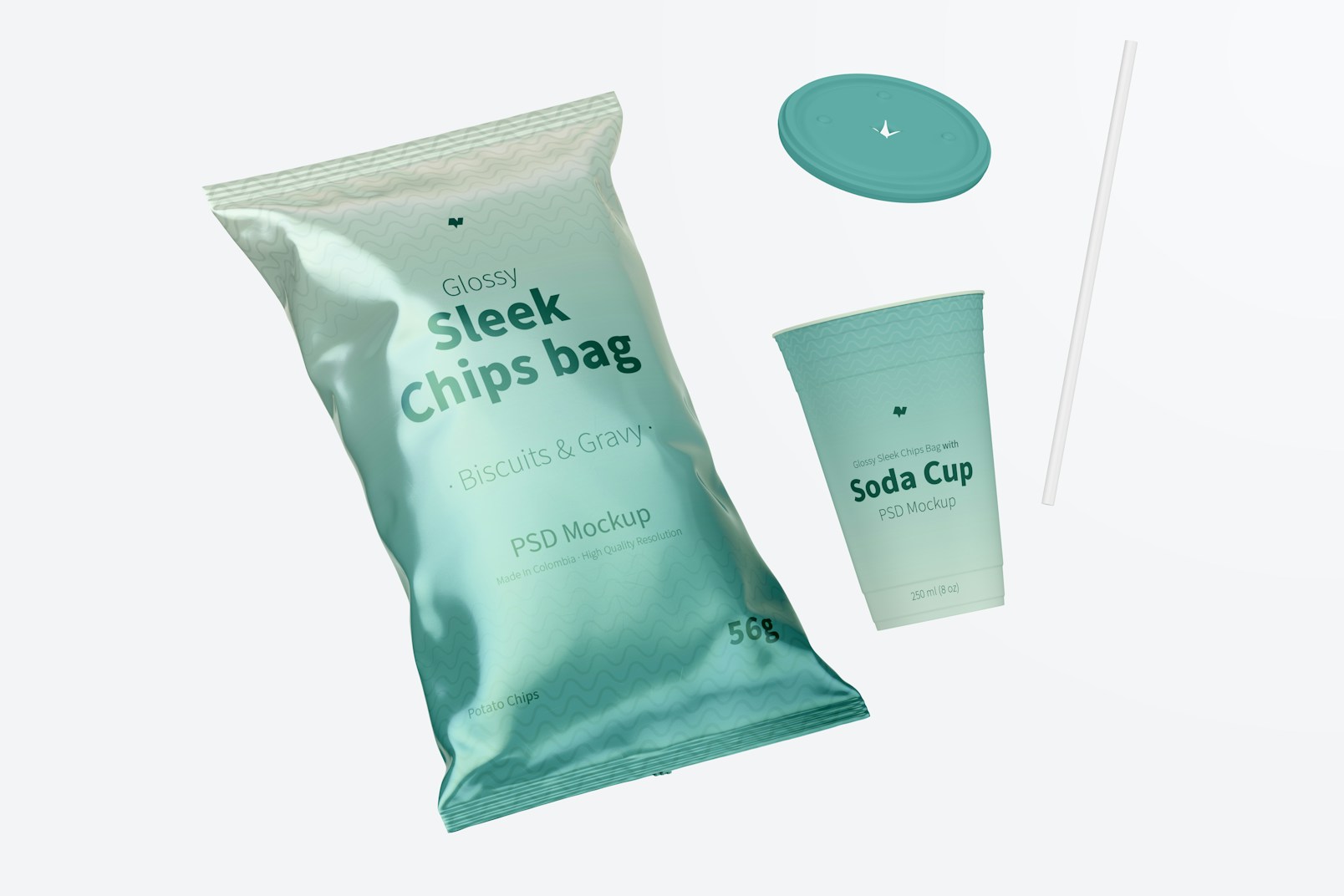 Glossy Sleek Chips Bags Mockup, Falling